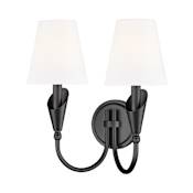Z-Lite Claudelle 2 Light 15" Tall Bathroom Sconce with Fabric Shades Matte Black