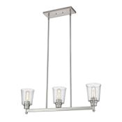 Z-Lite Bohin 3 Light 30" Wide Linear Chandelier with Clear Seedy Glass Shades Brushed Nickel