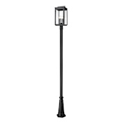 Z-Lite Hartwell 4 Light 117" Tall Post Light with Seedy Glass Panels Sand Black