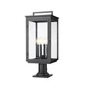 Z-Lite Hartwell 4 Light 25" Tall Post Light with Seedy Glass Panels Sand Black