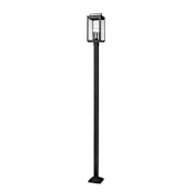 Z-Lite Hartwell 4 Light 115" Tall Post Light with Seedy Glass Panels Sand Black