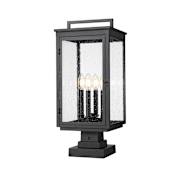 Z-Lite Hartwell 4 Light 24" Tall Post Light with Seedy Glass Panels Sand Black