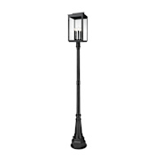 Z-Lite Hartwell 5 Light 109" Tall Post Light with Seedy Glass Panels Sand Black