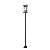 Z-Lite Hartwell 5 Light 119" Tall Post Light with Seedy Glass Panels Sand Black