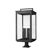 Z-Lite Hartwell 6 Light 35" Tall Post Light with Seedy Glass Panels Sand Black