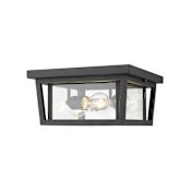Z-Lite Seoul 3 Light 12" Wide Outdoor Flush Mount Square Ceiling Fixture Black