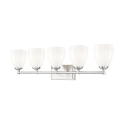 Z-Lite Oren 5 Light 38" Wide Vanity Light with Matte Opal Glass Shades Brushed Nickel
