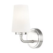 Z-Lite Montford 10" Tall Bathroom Sconce with Ribbed, Matte Opal Glass Shade Brushed Nickel