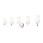 Z-Lite Montford 5 Light 40" Wide Vanity Light with Ribbed, Matte Opal Glass Shades Brushed Nickel