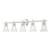 Z-Lite Belle 5 Light 42" Wide Vanity Light with Clear, Ribbed Glass Shades Brushed Nickel