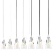 Z-Lite Aimie 7 Light 54" Wide Linear Pendant with 16" Tall White Swirl Glass Shades Brushed Nickel