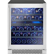 Zephyr 24 Inch Wide 38 Bottle Capacity Built-In / Free Standing Wine Cooler with PreciseTemp™ and Active Cooling Technology Stainless Steel / Glass