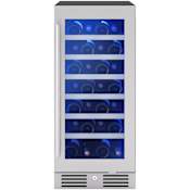 Zephyr Presrv 15 Inch Wide 27 Bottle Capacity Built-In / Free Standing Wine Cooler with Active Cooling Technology Stainless Steel / Glass