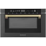 ZLINE Autograph Edition 24 Inch Wide 1.2 Cu. Ft. 1000 Watt Drawer Microwave with Traditional Handle and Auto-Touch Open / Close Black Stainless Steel / Champagne Bronze