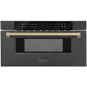 ZLINE Autograph Edition 30 Inch Wide 1.2 Cu. Ft. 1000 Watt Drawer Microwave with Auto-Touch Open / Close Black Stainless Steel / Champagne Bronze