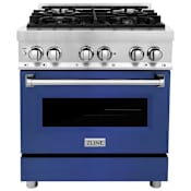 ZLINE Legacy 30 Inch Wide 4 Cu. Ft. Free Standing Dual Fuel Range with Blue Matte Door and Italian-Made Sealed Burners Stainless Steel / Blue Matte