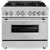 ZLINE Legacy 36 Inch Wide 4.6 Cu. Ft. Free Standing Dual Fuel Range with Brass Burners Stainless Steel