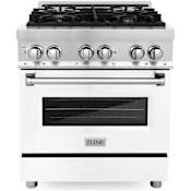 ZLINE Legacy 30 Inch Wide 4 Cu. Ft. Free Standing Dual Fuel Range with Italian-Made Sealed Burners and White Matte Door Stainless Steel / White Matte