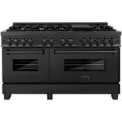 ZLINE Legacy 60 Inch Wide 7.4 Cu. Ft. Free Standing Dual Fuel Range with Brass Burners, Griddle, and StayPut Doors Black Stainless Steel