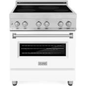 ZLINE Legacy 30 Inch Wide 4 Cu. Ft. Free Standing Induction Range with LED Knob Indicators and White Matte Door Stainless Steel / White Matte