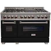 ZLINE Legacy 48 Inch Wide 6 Cu. Ft. Free Standing Fingerprint Resistant Dual Fuel Range with Black Matte Door, Griddle, and Italian-Made Sealed Burners Stainless Steel / Black Matte