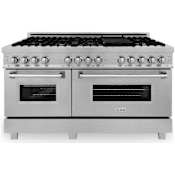 ZLINE Legacy 60 Inch Wide 7.4 Cu. Ft. Free Standing Fingerprint Resistant Dual Fuel Range with Griddle and Italian-Made Sealed Burners Stainless Steel
