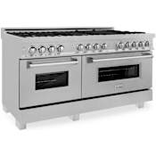 ZLINE Legacy 60 Inch Wide 7.4 Cu. Ft. Free Standing Fingerprint Resistant Dual Fuel Range with Brass Burners and Griddle Stainless Steel