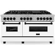 ZLINE Autograph Edition 60 Inch Wide 7.4 Cu. Ft. Free Standing Fingerprint Resistant Dual Fuel Range with Brass Burners, Matte Black Accents, and White Matte Door Stainless Steel / White Matte