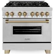 ZLINE Autograph Edition 36 Inch Wide 4.6 Cu. Ft. Free Standing Dual Fuel Range with Brass Burners and Champagne Bronze Accents Stainless Steel