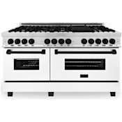 ZLINE Autograph Edition 60 Inch Wide 7.4 Cu. Ft. Free Standing Dual Fuel Range with Brass Burners, Griddle, Matte Black Accents, and White Matte Door Stainless Steel / White Matte