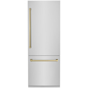 ZLINE Autograph Edition 30 Inch Wide 16.1 Cu. Ft. Energy Star Certified Bottom Freezer Refrigerator in Stainless Steel with Champagne Bronze Handles Stainless Steel / Champagne Bronze
