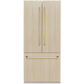 ZLINE Autograph Edition 36 Inch Wide 19.6 Cu. Ft. Energy Star Certified Panel Ready French Door Refrigerator with Water Dispenser and Polished Gold Handles Panel Ready / Polished Gold