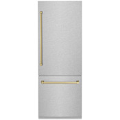 ZLINE Autograph Edition 30 Inch Wide 16.1 Cu. Ft. Energy Star Certified Fingerprint Resistant Bottom Freezer Refrigerator with Champagne Bronze Handles Fingerprint Resistant Stainless Steel / Champagne Bronze