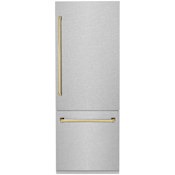ZLINE Autograph Edition 30 Inch Wide 16.1 Cu. Ft. Energy Star Certified Fingerprint Resistant Bottom Freezer Refrigerator with Polished Gold Handles Fingerprint Resistant Stainless Steel / Polished Gold