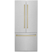 ZLINE Autograph Edition 36 Inch Wide 19.6 Cu. Ft. Energy Star Certified Fingerprint Resistant French Door Refrigerator with Champagne Bronze Handles Fingerprint Resistant Stainless Steel / Champagne Bronze