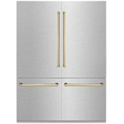 ZLINE Autograph Edition 60 Inch Wide 32.2 Cu. Ft. Energy Star Certified Fingerprint Resistant Four Door Refrigerator with Polished Gold Handles Fingerprint Resistant Stainless Steel / Polished Gold