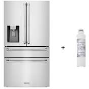 ZLINE 36 Inch Wide 21.6 Cu. Ft. Energy Star Certified French Door Refrigerator in Stainless Steel with Internal Water Dispenser and Water Filter Replacement Stainless Steel