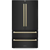 ZLINE Autograph Edition 36 Inch Wide 22.5 Cu. Ft. Energy Star Certified French Door Refrigerator in Black Stainless with Champagne Bronze Square Handles Black Stainless Steel / Champagne Bronze