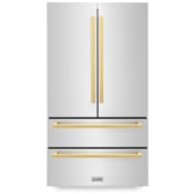 ZLINE Autograph Edition 36 Inch Wide 22.5 Cu. Ft. Energy Star Certified French Door Refrigerator in Stainless Steel with Polished Gold Square Handles Stainless Steel / Polished Gold