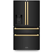 ZLINE Autograph Edition 36 Inch Wide 21.6 Cu. Ft. Energy Star Certified French Door Refrigerator in Black Stainless Steel with Polished Gold Square Handles Black Stainless Steel / Polished Gold