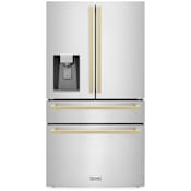 ZLINE Autograph Edition 36 Inch Wide 21.6 Cu. Ft. Energy Star Certified French Door Refrigerator in Stainless Steel with Champagne Bronze Square Handles Stainless Steel / Champagne Bronze
