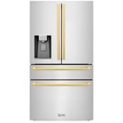 ZLINE Autograph Edition 36 Inch Wide 21.6 Cu. Ft. Energy Star Certified French Door Refrigerator in Stainless Steel with Polished Gold Square Handles Stainless Steel / Polished Gold