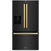 ZLINE Autograph Edition 36 Inch Wide 28.9 Cu. Ft. Energy Star Certified French Door Refrigerator in Black Stainless Steel with Polished Gold Square Handles Black Stainless Steel / Polished Gold