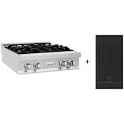 ZLINE 30 Inch Wide 4 Burner Natural Gas Rangetop with Sealed Burners and Griddle Stainless Steel