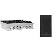 ZLINE 36 Inch Wide 6 Burner Natural Gas Rangetop with LP Conversion Kit and Sealed Burners Stainless Steel