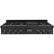 ZLINE Series 48 Inch Wide 7 Burner Natural Gas Rangetop with Griddle and Italian-Made Sealed Burners Black Stainless Steel