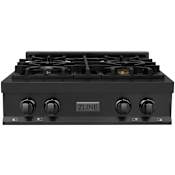 ZLINE 30 Inch Wide 4 Burner Natural Gas Rangetop with Brass Burners Black Stainless Steel