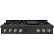 ZLINE Autograph Edition 48 Inch Wide 7 Burner Natural Gas Rangetop with Griddle and Champagne Bronze Knobs Black Stainless Steel / Champagne Bronze