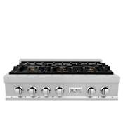 ZLINE 36 Inch Wide 6 Burner Fingerprint Resistant Natural Gas Rangetop with Brass Burners Fingerprint Resistant Stainless Steel