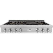 ZLINE 48 Inch Wide 7 Burner Fingerprint Resistant Natural Gas Rangetop with Brass Burners and Griddle Fingerprint Resistant Stainless Steel